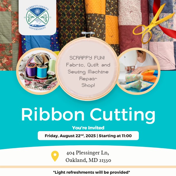 Todays Business Spotlight 🎉is on Scrappy Fun! Fabric, Quilt and Sewing Machine Repair Shop. Join us today at 11:00 for their Ribbon Cutting Ceremony! 

Scrappy fun is Garrett County's newest quilt and fabric shop where you can find unique quilting supplies, treasures, classes, group activities and more.
Visit them at their location at 404 Plessinger Lane, Oakland, MD 

Follow us to see more daily Garrett County Business Spotlights!
If you are interested in having your business featured contact Connor Norman at cnorman@garrettcountymd.gov. #businessdevelopment #garrettcountymd